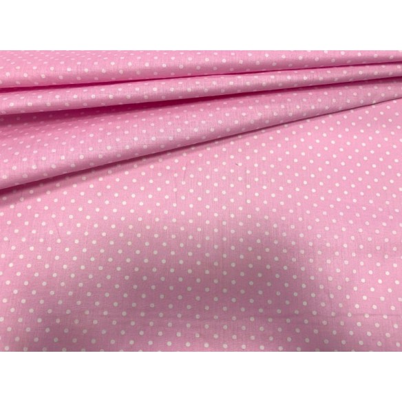 Tkanina bawełniana - Groszki białe na różowym 4 mm
