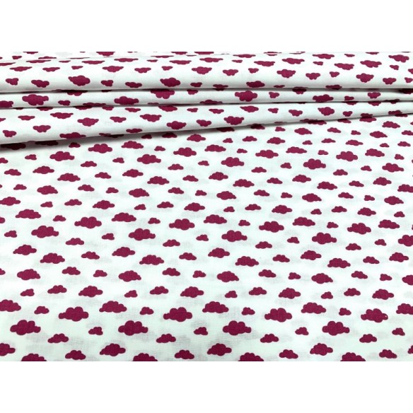 Бавовняна тканина - бордові хмари на білому міні