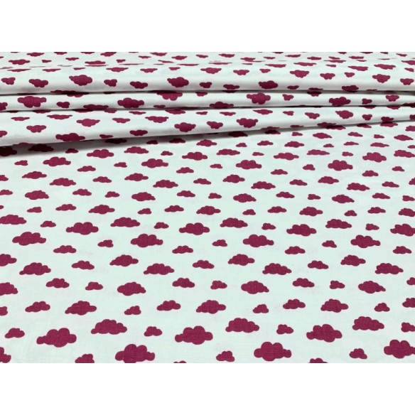 Бавовняна тканина - бордові хмари на білому міні