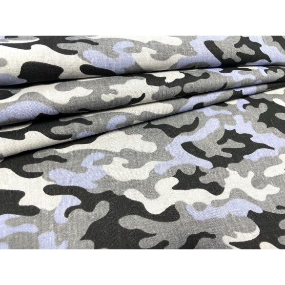 Tkanina bawełniana - Wzór moro małe niebiesko czarno szare