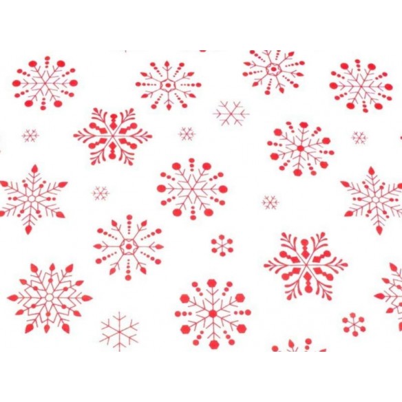 Tkanina bawełniana - Świąteczne śnieżynki czerwone na białym duże