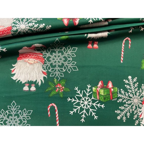 Бавовняна тканина - Різдво і сніжинки на зеленому