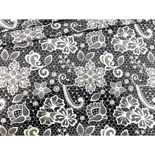 Tkanina bawełniana - Koronka biała na czarnym