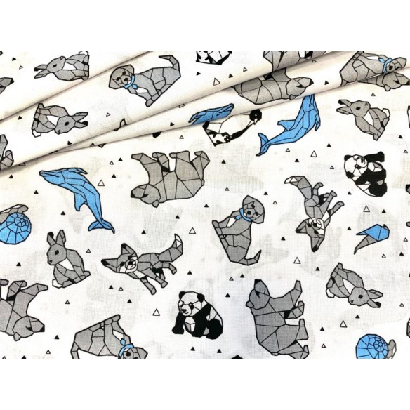 Бавовняна тканина - тварини орігамі, синього і сірого кольору
