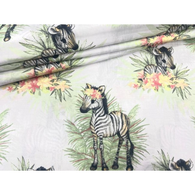 Бавовняна тканина - зебри в джунглях на білому