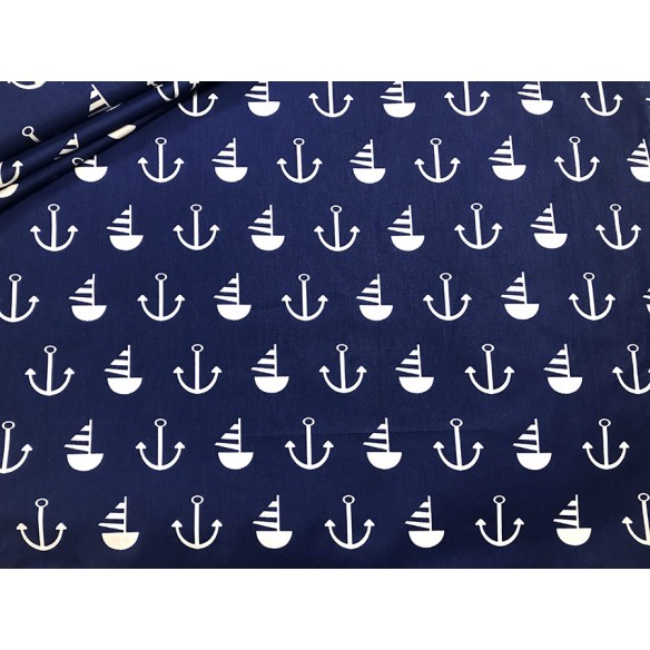 Tkanina bawełniana - Kotwice granatowe wzór marynarski