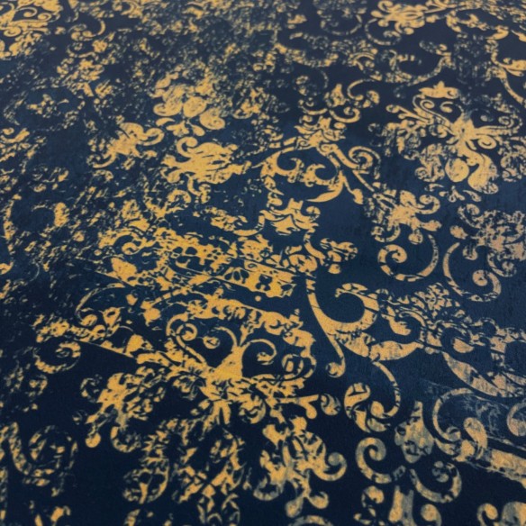 Тканина Riviera PRINTED VELURE - Вінтажний килим темно-синій