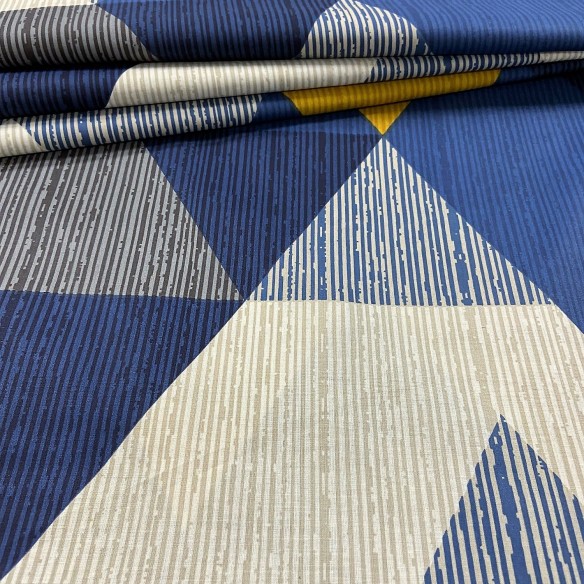 Tkanina bawełniana - Trójkąty niebieskie i białe duże