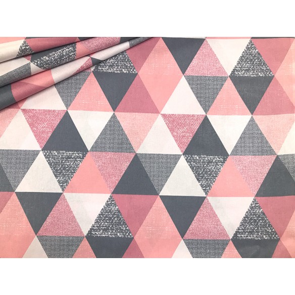 Tkanina bawełniana - Piramidki i trójkąty różowe