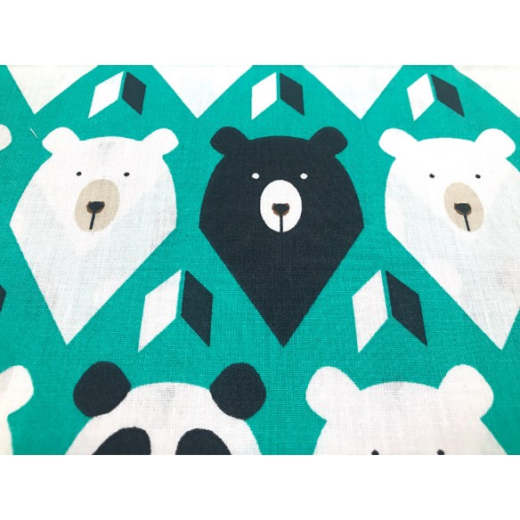 Tkanina bawełniana - Misie i pandy na zieleni