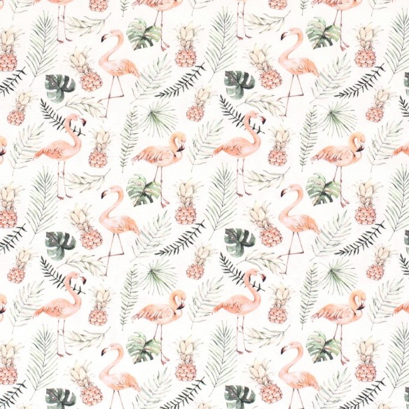 Single Jersey drukowany - Flamingi i paprocie