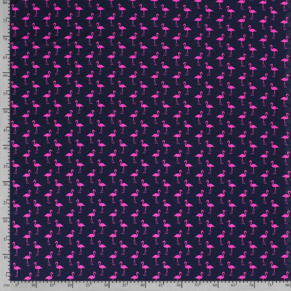 Single Jersey drukowany - Flamingi neon na granacie