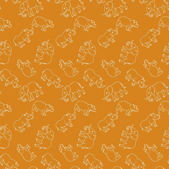 Bawełna PREMIUM - Słonie na pomarańczowym