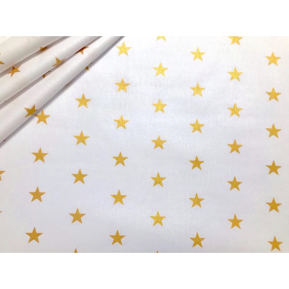 Tkanina bawełniana - Złote gwiazdki na bieli