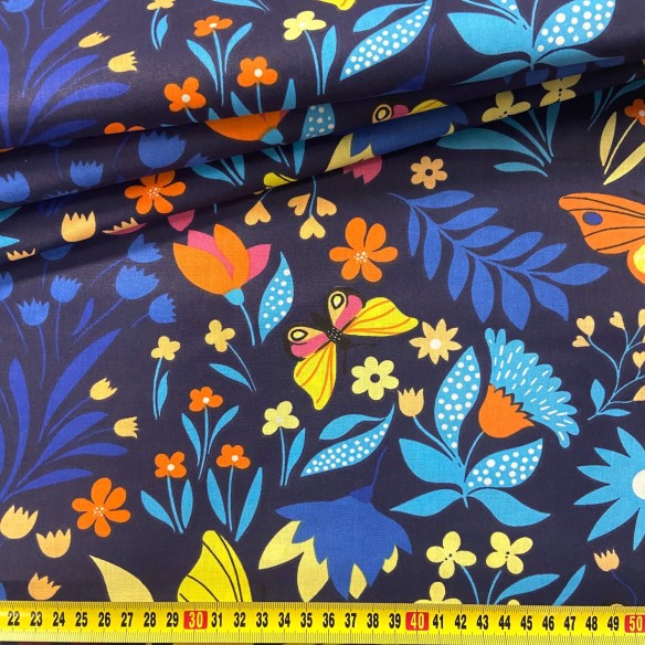 Бавовняна тканина - садові метелики Індиго