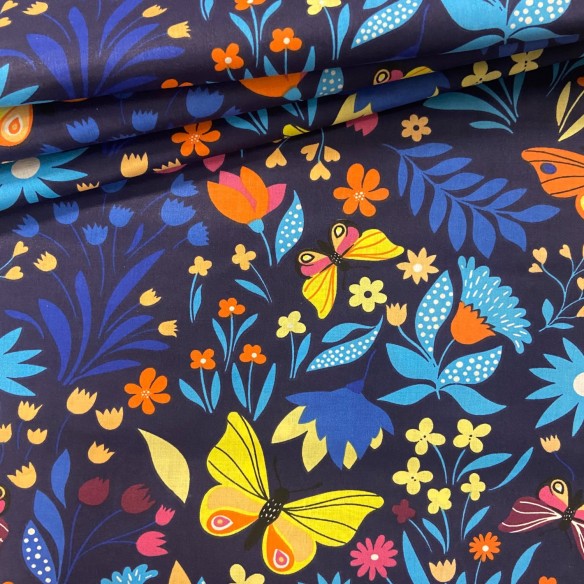 Бавовняна тканина - садові метелики Індиго