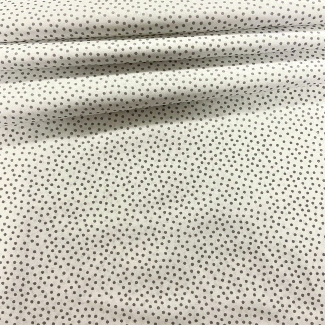 Tkanina bawełniana - Rozrzucone groszki szare na białym