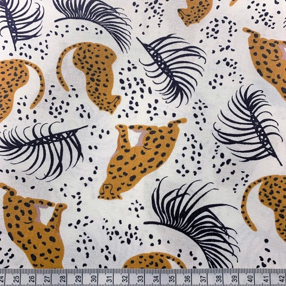 Бавовняна тканина - тигри пальми і плями на білому