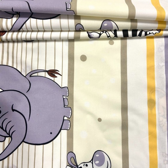 Tkanina bawełniana - Panel żyrafy i słonie