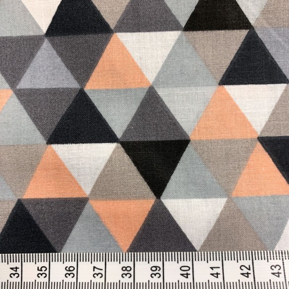 Бавовняна тканина - Міні абрикос і чорні трикутники
