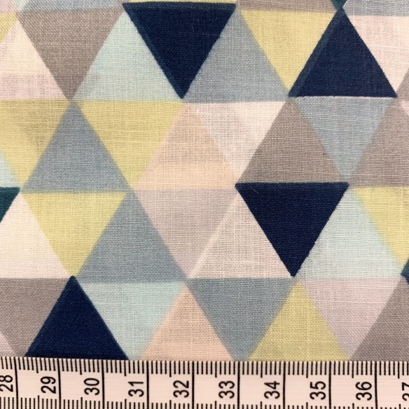 Бавовняна тканина - Сірий і смарагдовий міні трикутники