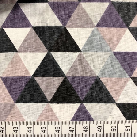 Tkanina bawełniana - Mini trójkąty fioletowo czarne