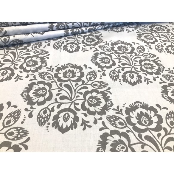 Tkanina bawełniana - Łowicka wzór szaro-biały