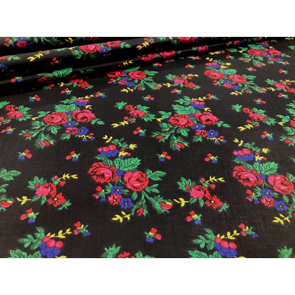 Tkanina bawełniana - Kwiaty góralskie czarny