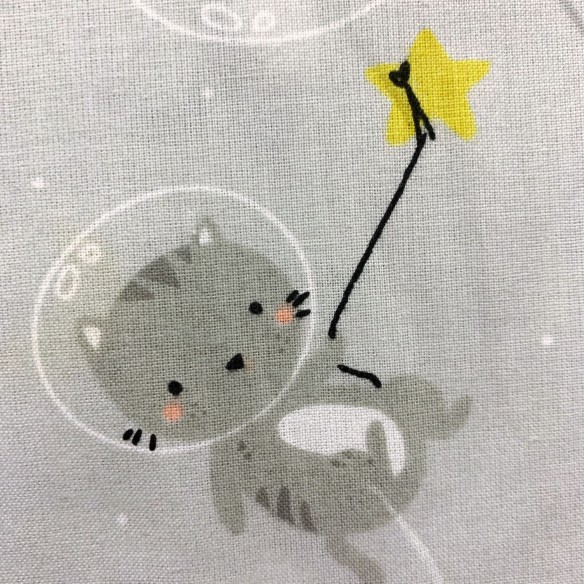 Tkanina bawełniana - Kotki w kosmosie na szarym