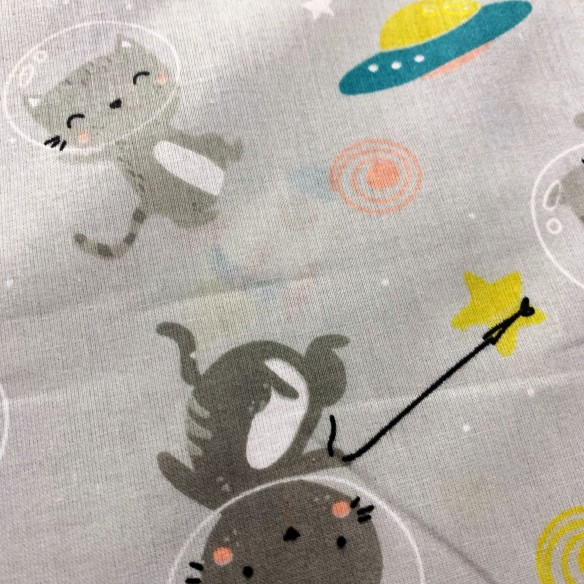 Бавовняна тканина - Кішки в космосі на сірому