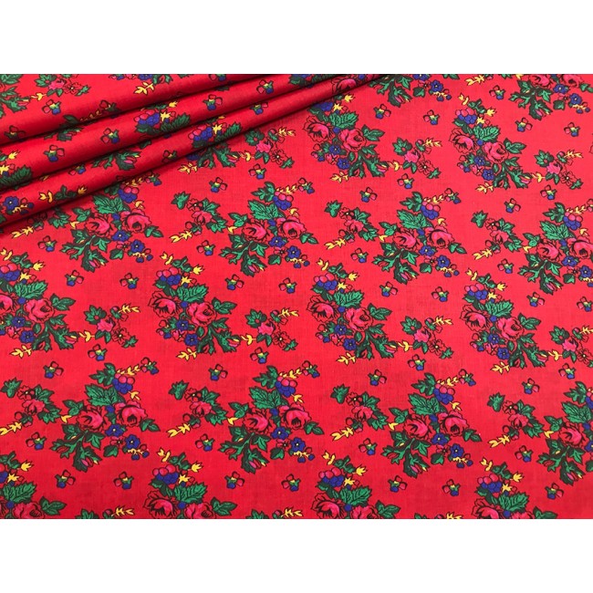 Tkanina bawełniana - Kwiaty góralskie czerwone