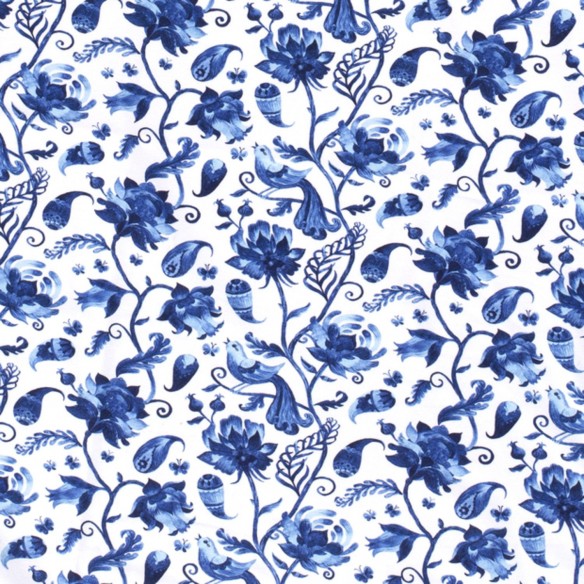 Одинарний Джерсі Printed - блакитні міні-троянди на білому